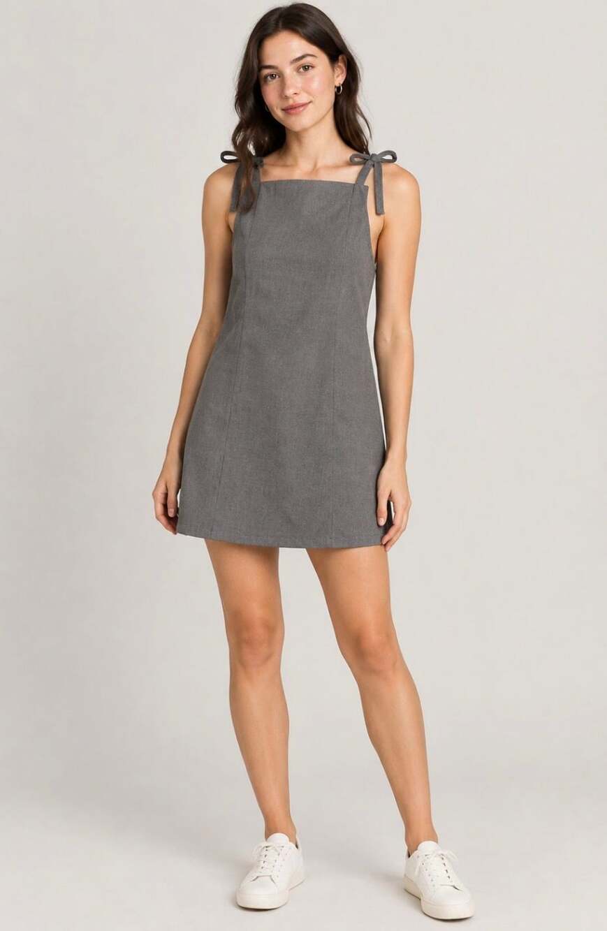 Wild Fable Gray Mini Dress with Tie Straps, Size XS